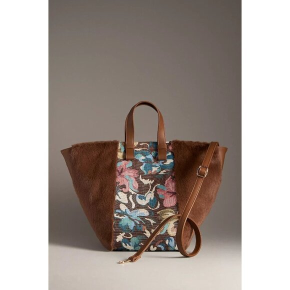Anthropologie Carpet Floral Print Faux Fur Satchel - Picture 2 of 3